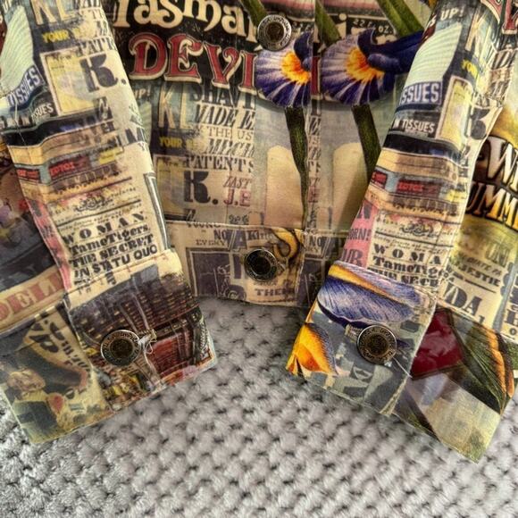 VTG Impulse California Jacket Women M Yellow Cityscape Button Front Long Sleeve - Picture 5 of 12